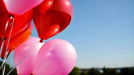 pink and red balloons against a blue sky