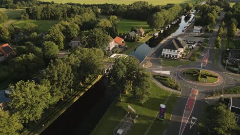 dutch village by canal - aerial view