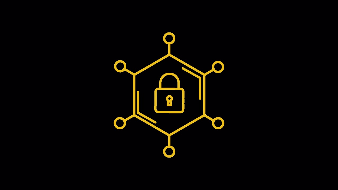 Animated Hexagonal Network with Locking Padlock Security Icon