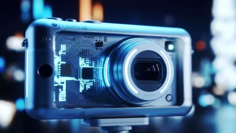 futuristic camera with circuit board design