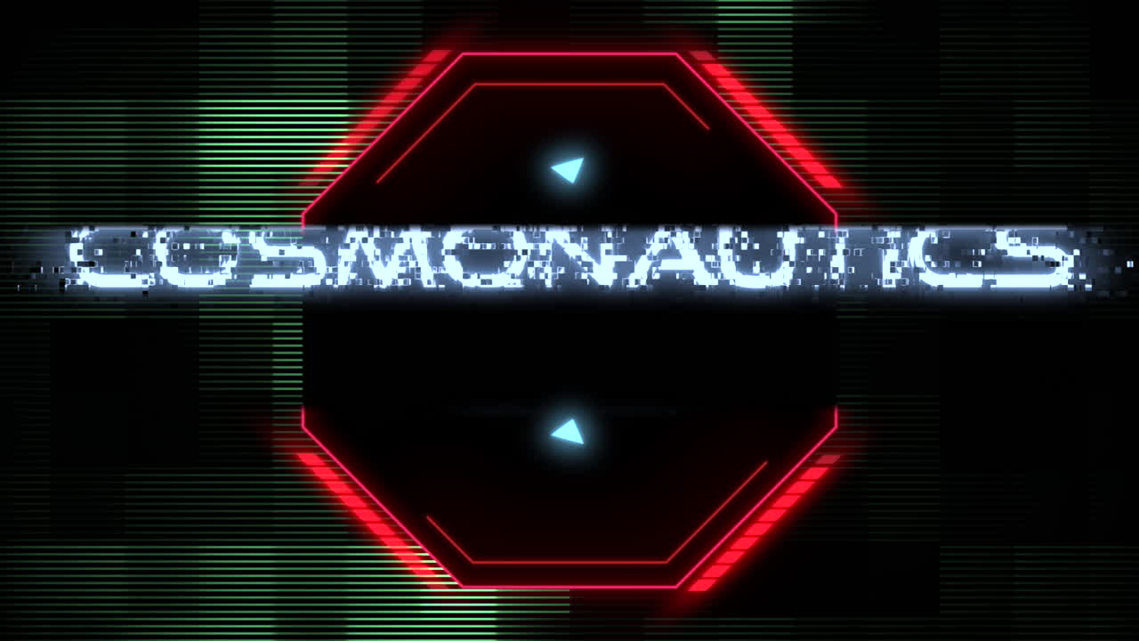 Cosmonautics Day with HUD elements on digital screen
