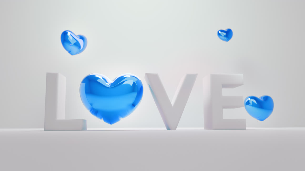 White love letters sign with the blue heart instead of "O" letter