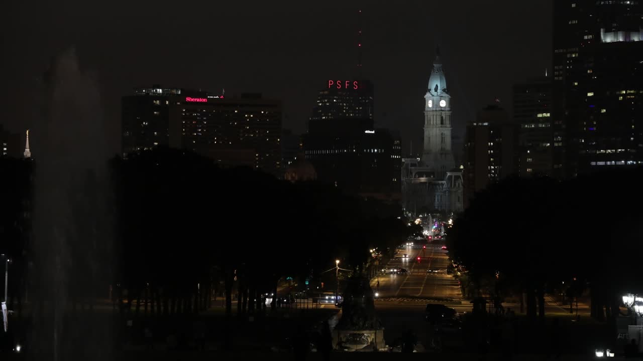 Timelapse at Nighttime - Philadelphia Outside Museum of Art