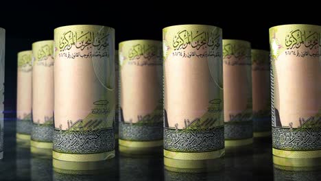 billetes de dinero de dinar de bahrein enrollados en un bucle sin costuras
