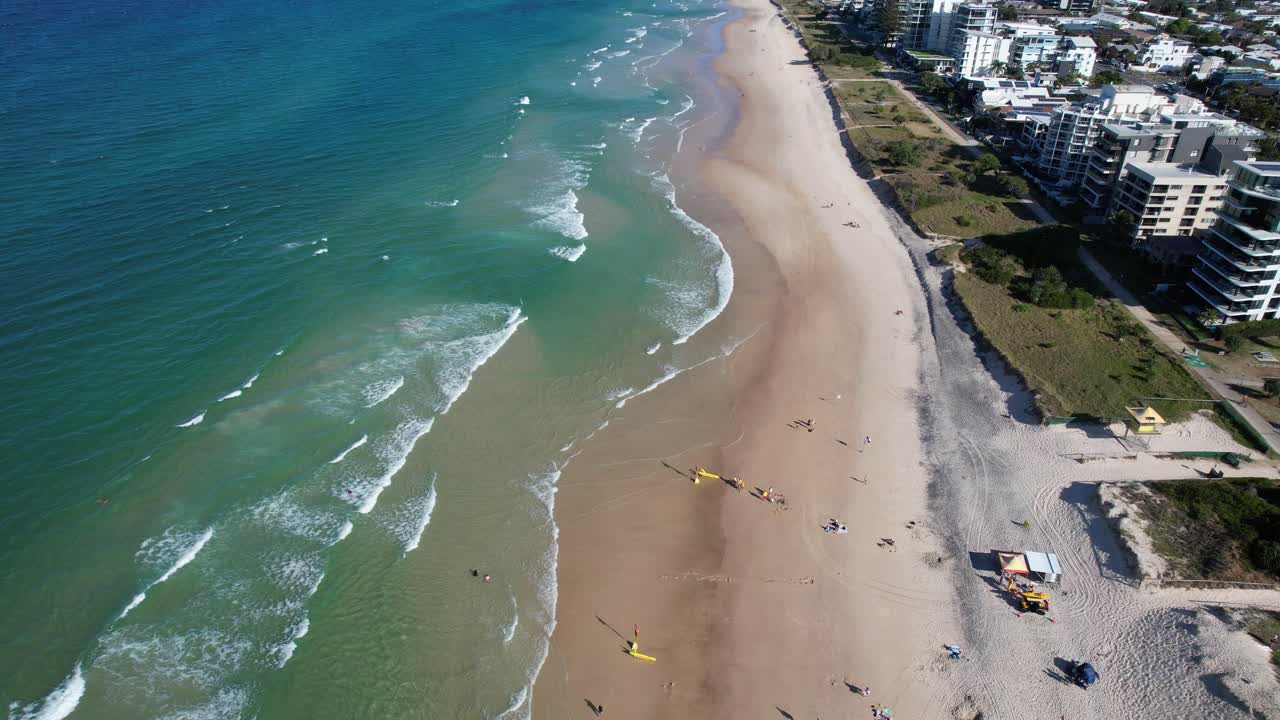 Aerial View Over Blue Ocean In Palm Beach, Queensland, Australia - Drone Shot