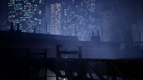 skyscrapers of business center and pipes of factory polluting air