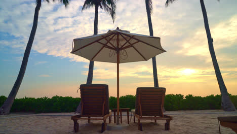 umbrella with beach chair and ocean sea background - holiday and vacation concept