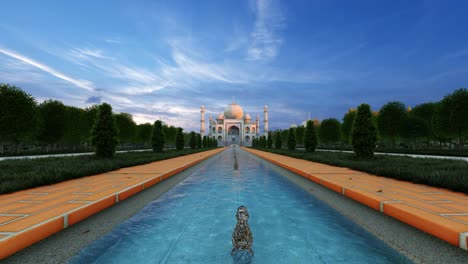 taj mahal es una hermosa puesta de sol, la cámara vuela