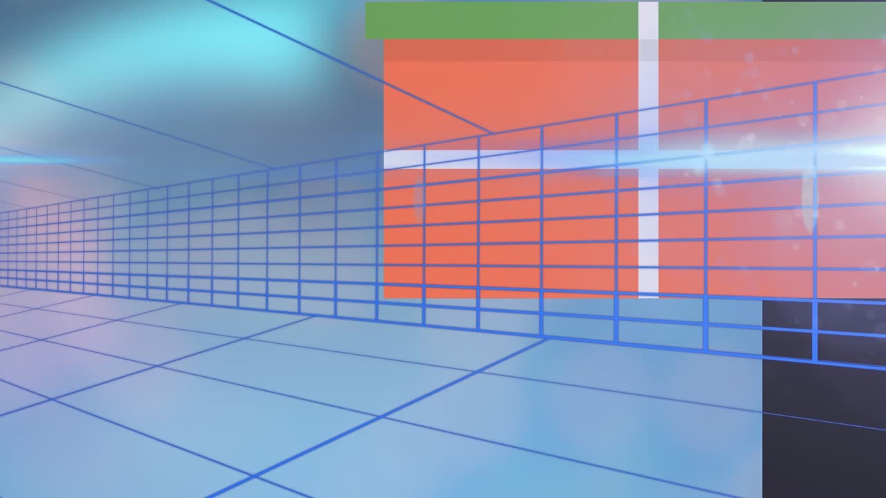 Uma ilustração digital de uma pista de transporte futurista com um fundo azul desfocado