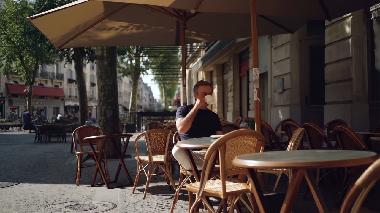 Uomo che si gode un caffè in un bar all'aperto