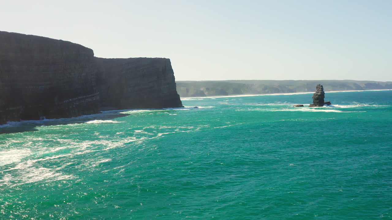 Aerial: The cliffs near the town of Arrifana in Portugal