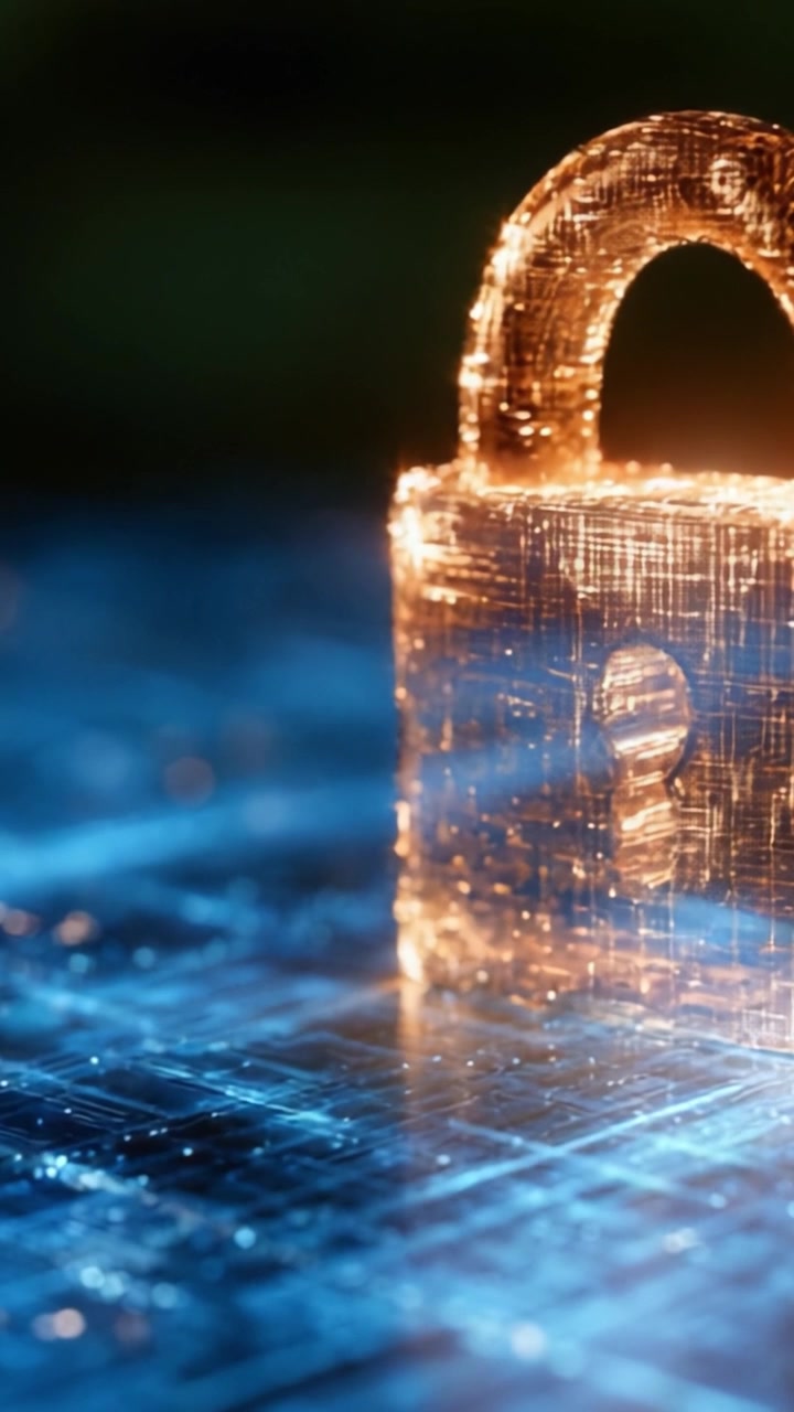 A Glowing Digital Padlock Symbolizing Cybersecurity and Data Protection in a Technologically Advanced Environment