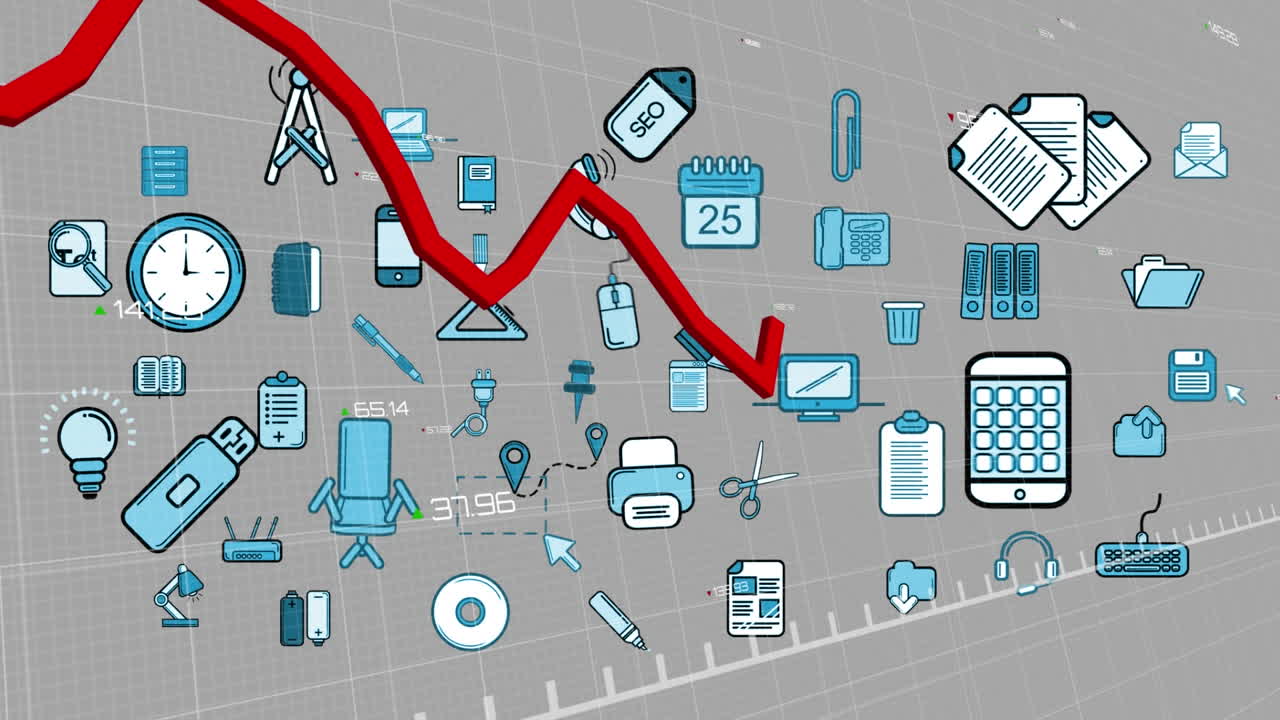 파란색 배경 위에 아이콘으로 연결 네트워크의 애니메이션