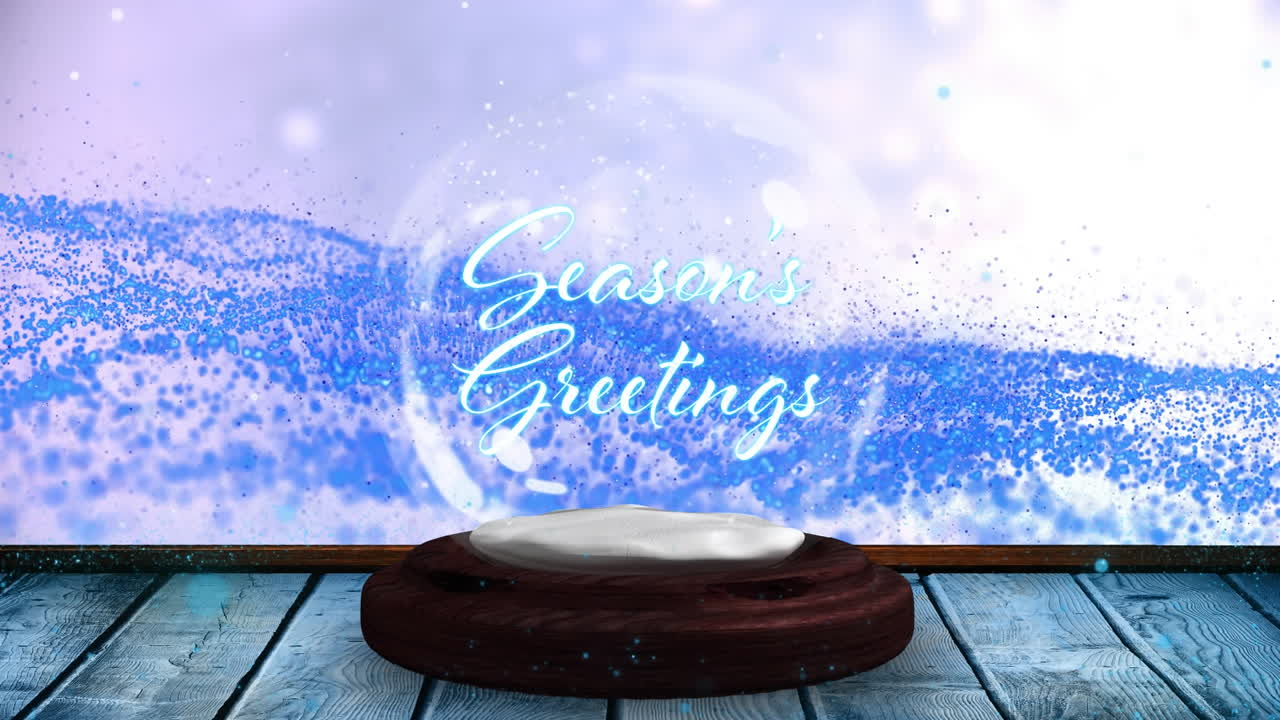 계절의 인사 텍스트와 함께 눈 구름 위의 눈과 빛의 반점의 애니메이션