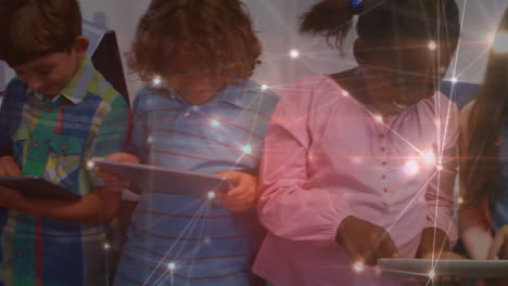 animation of network of connections over diverse schoolchildren using tablets