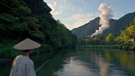 fishing in a japanese river valley