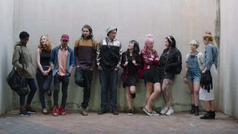 group of friends together portrait happy urban stylish