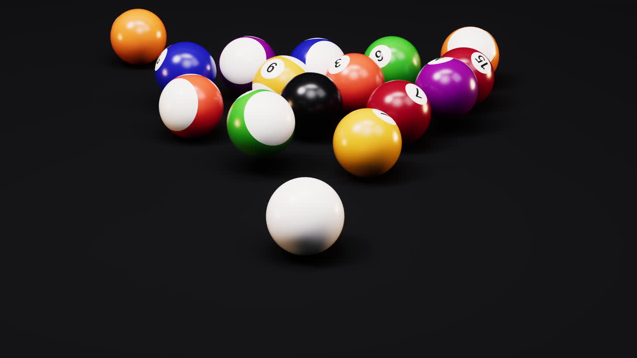 Colorful billiard balls with black background, 3d rendering