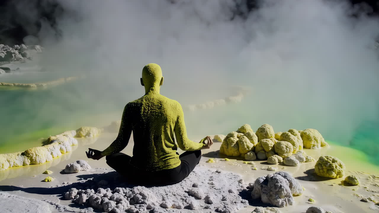 Person Meditating in Geothermal Hot Springs