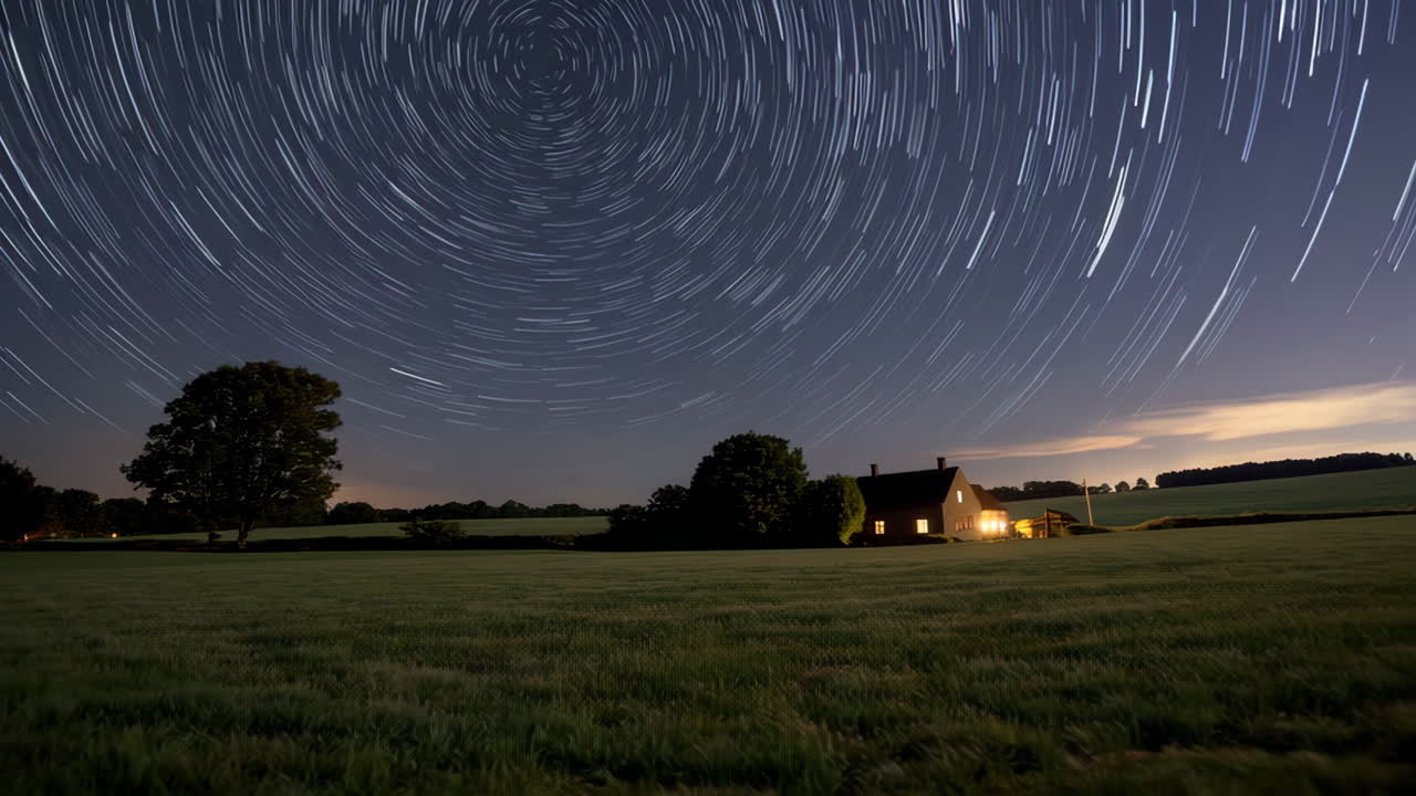 Star Trails Over a Country Farmhouse