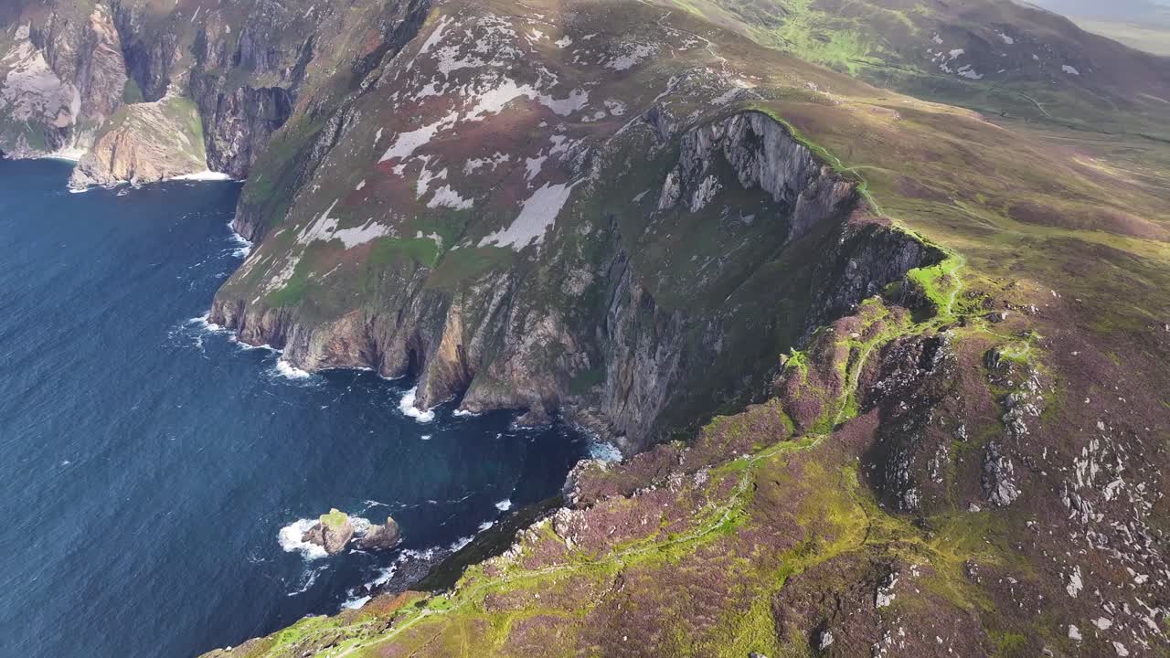 Beautiful aerial look down to Slieve League. Steep rocky cliffs, West Atlantic, Ireland