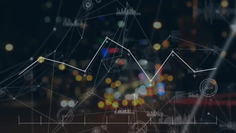animation of network of connections with data processing over night city