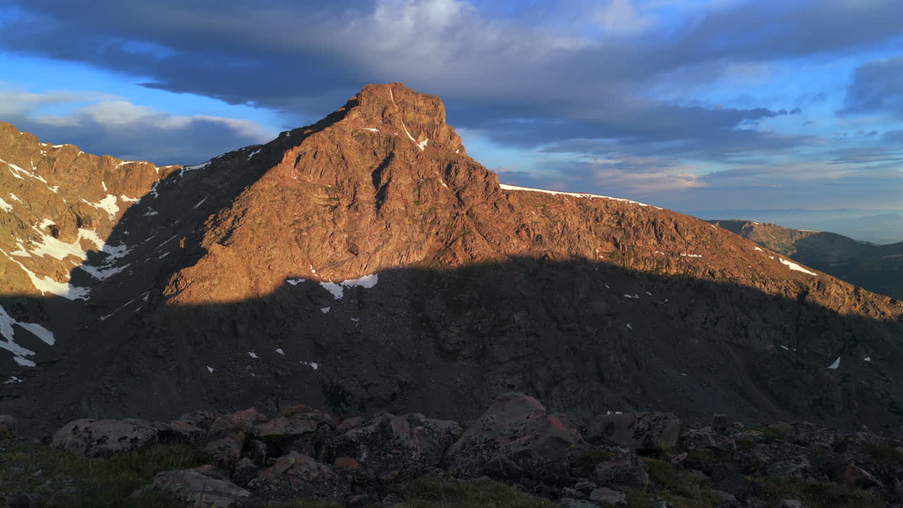 Camping tent Mount of the Holy Cross 14er peak Wilderness Halo Ridge Trail Notch mountain first light golden sunrise early morning aerial drone Sawatch Range Rocky Mountains Colorado forward motion