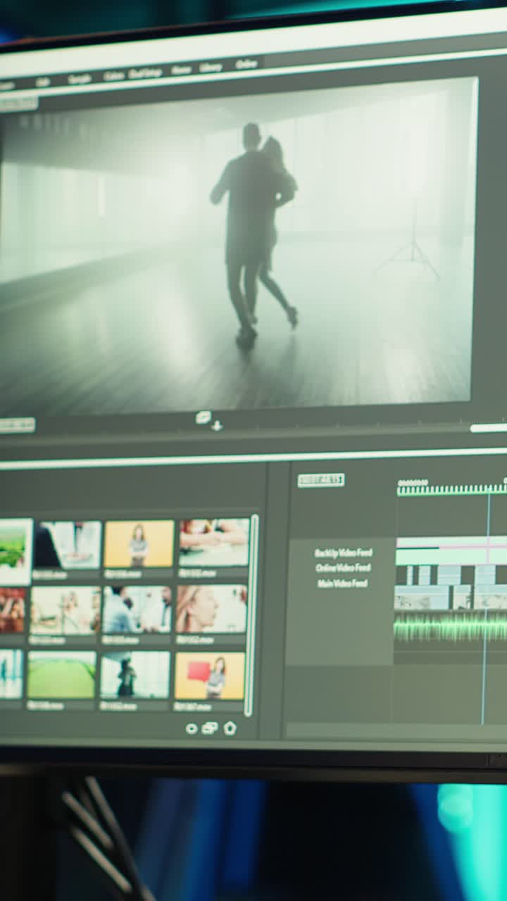 Vertical video Professional video editor editing color grading, camera A