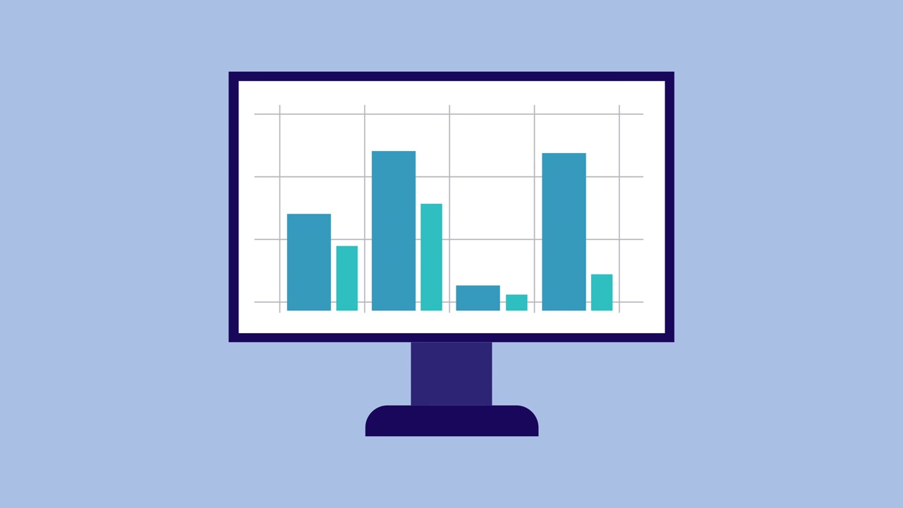 Animated Bar Chart Growing on Computer Monitor Screen