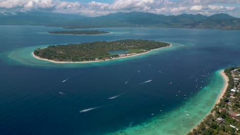 high aerial view from the three gili islands in indonesia