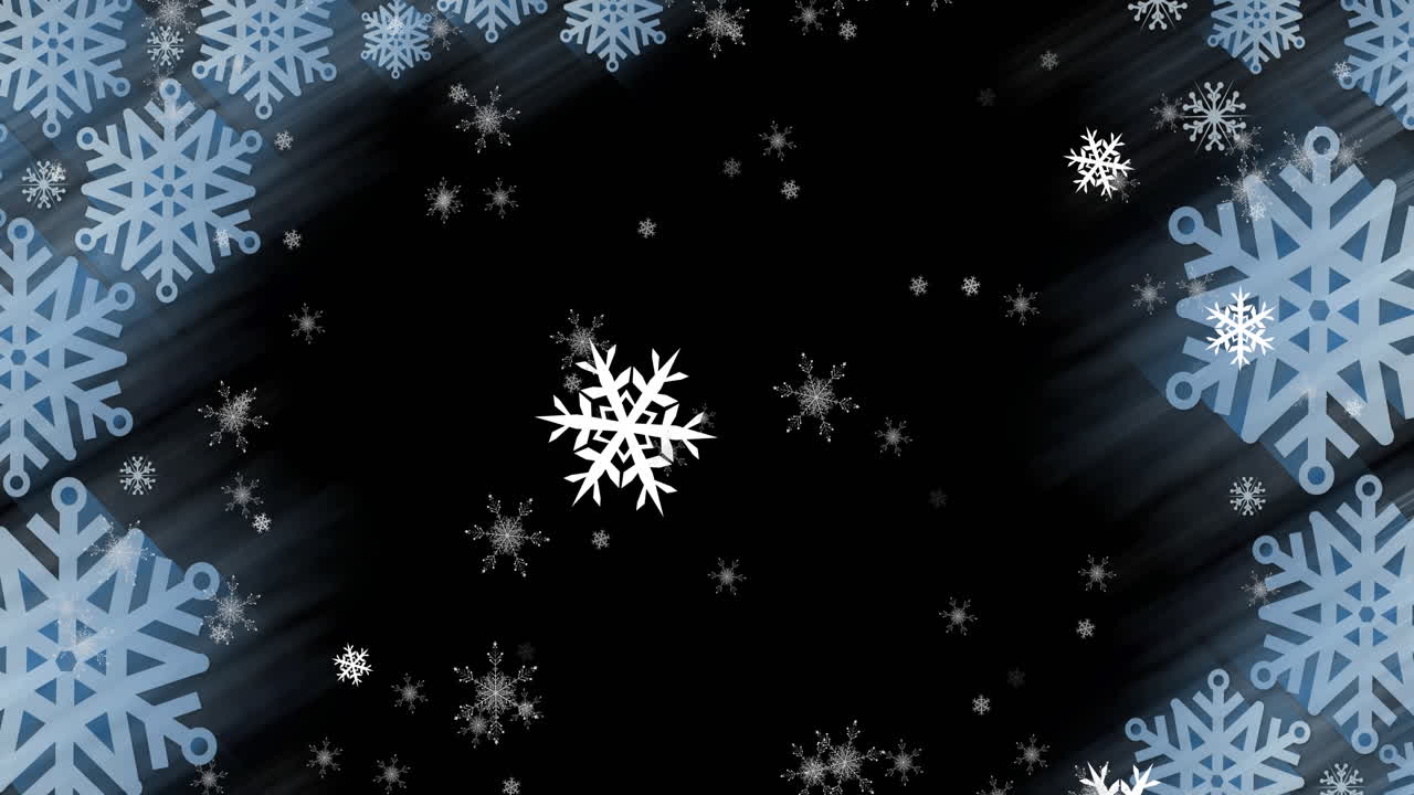 Snowflakes forming a frame against star icons floating against black background