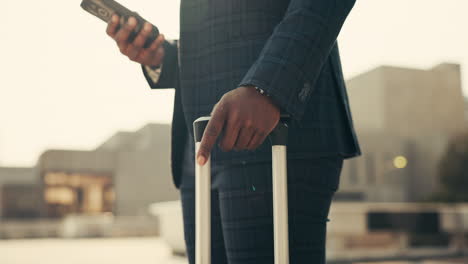 hands, phone and suitcase for business man