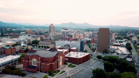 aerial push into roanoke virginia skyline