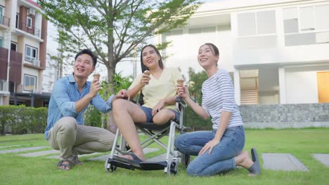 friends enjoying ice cream outdoors