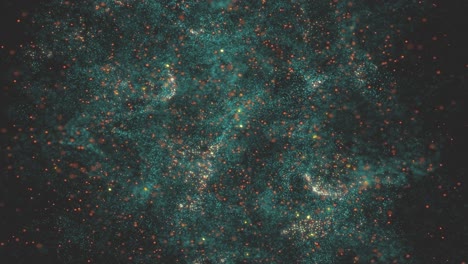 abstract background of blue and orange particles moving in black studio. 3d animation