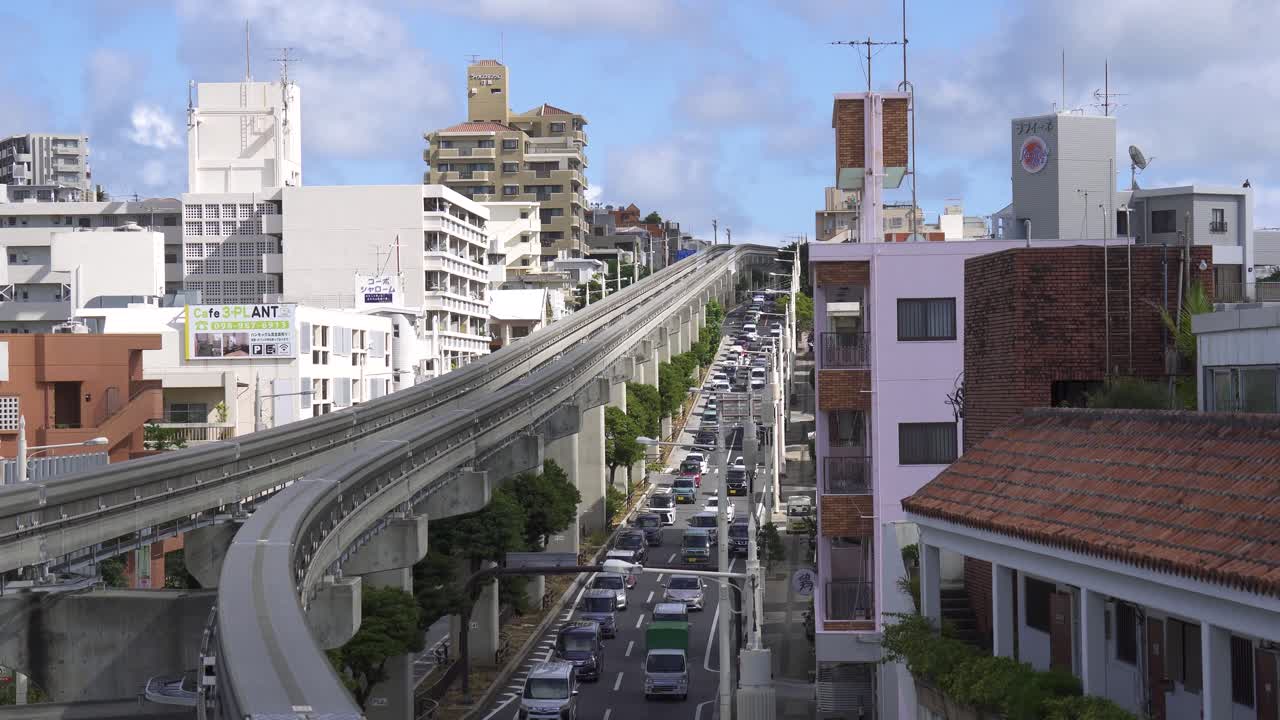 Urban Cityscape with Monorail and Traffic