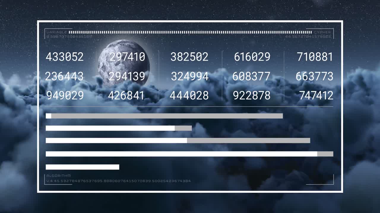 animación de números y procesamiento de datos en nubes
