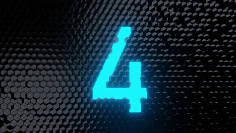 glowing blue neon light countdown 10 to 0 number on black hexagon background 3d rendering