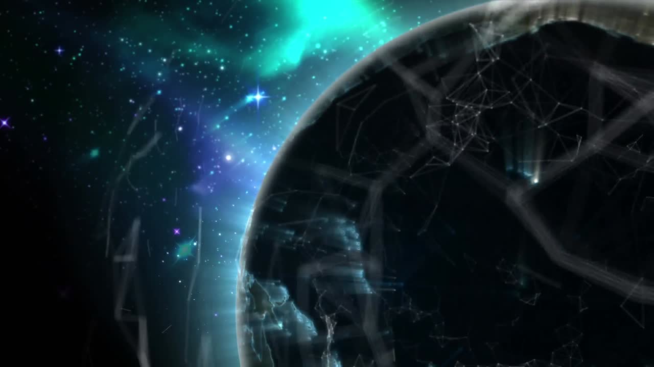 animación de la red de conexiones sobre el globo giratorio en el espacio