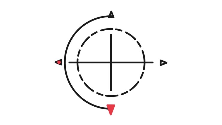 Animated Circular Loading Icon with Rotating Red Pointer