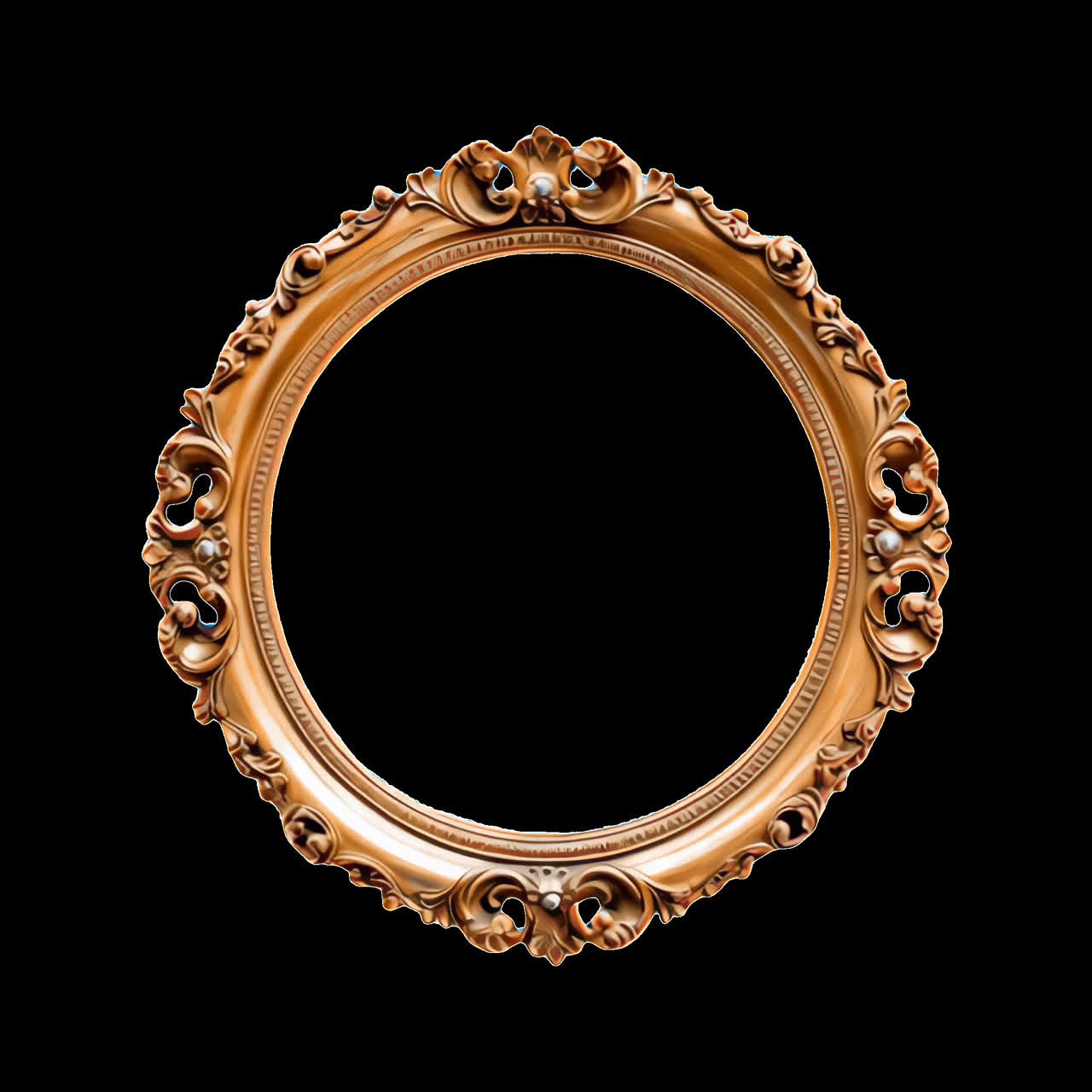 Elegant ornate golden oval frame animation isolated asset, transparent 4K video, alpha channel
