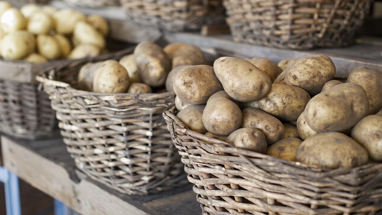 Potatoes in Baskets at a Farmers Market