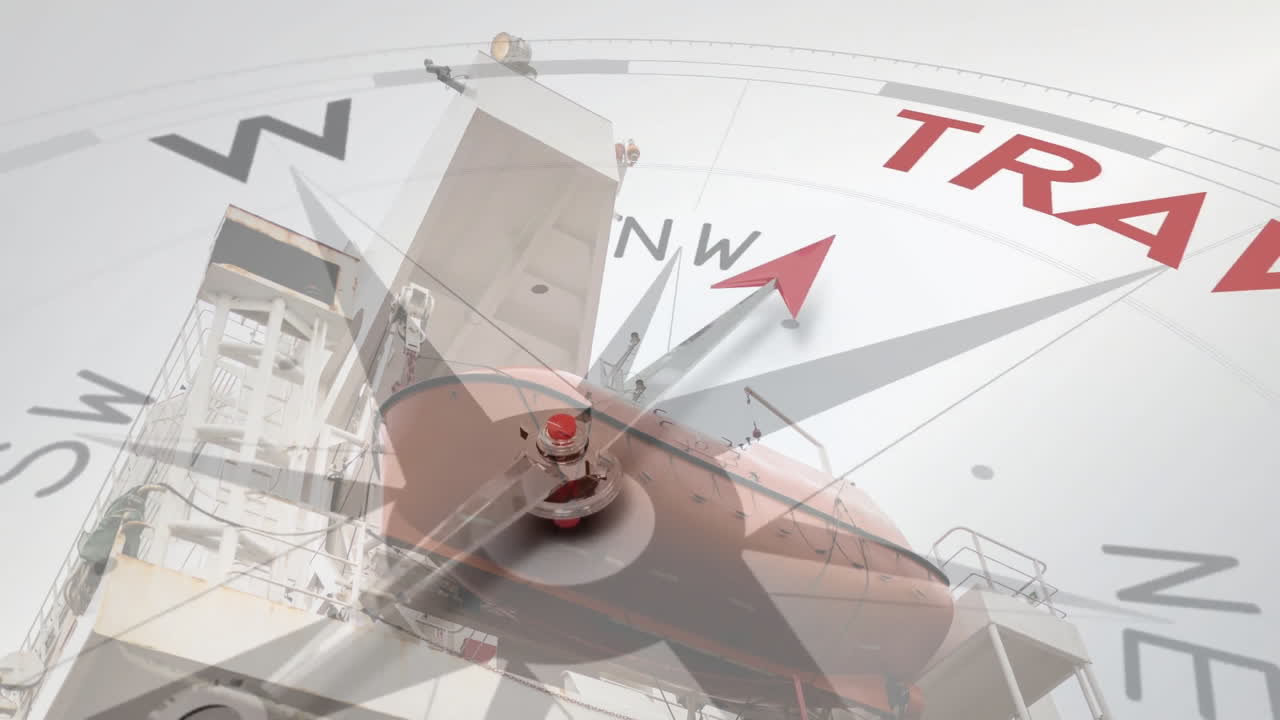 배 위의 여행 텍스트와 함께 나침반의 애니메이션