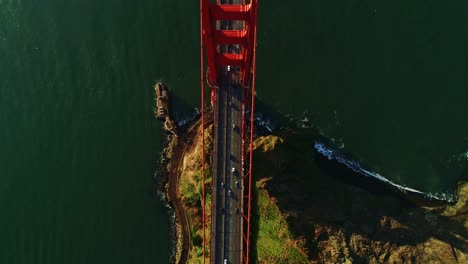 aerial shot of golden gate bridge, breathtaking top-down view, san francisco bay