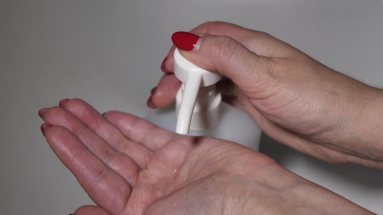 la niña desinfecta su piel con jaleas antibacterianas especiales