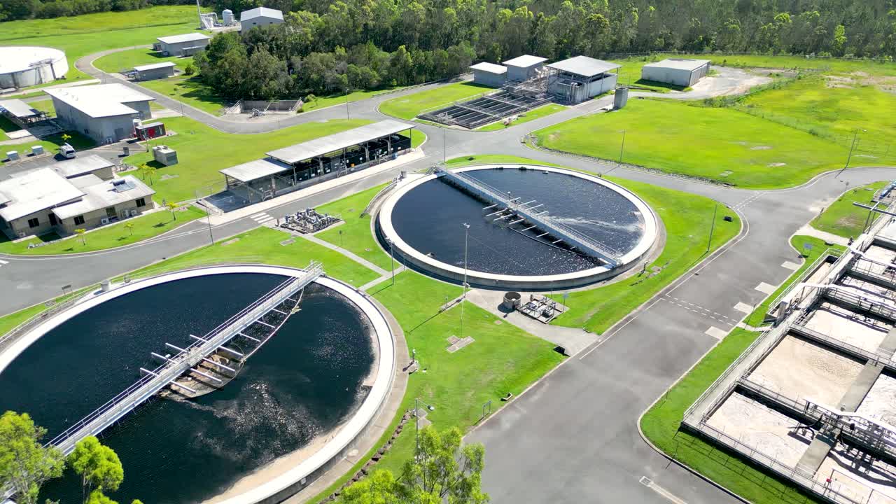 Flying over the Pimpama Wastewater Treatment Plant on the northern Gold Coast in Australia