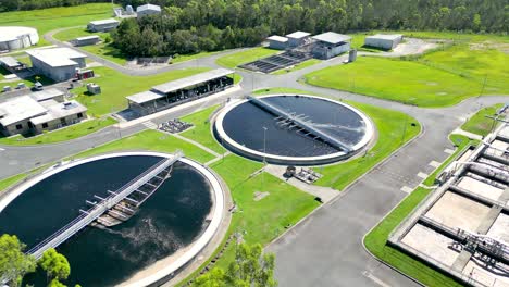 flying over the pimpama wastewater treatment plant on the northern gold coast in australia