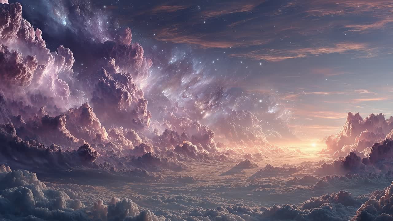 Breathtaking Celestial Landscape: A Stunning Journey Through Ethereal Clouds and Cosmic Wonders at Sunrise