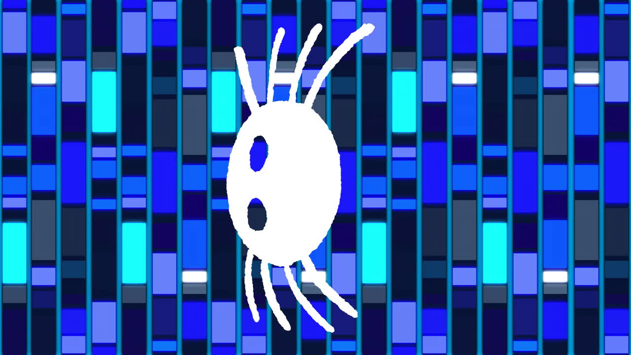 Animation of spider icon over moving columns on blue background