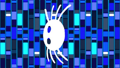 animation of spider icon over moving columns on blue background